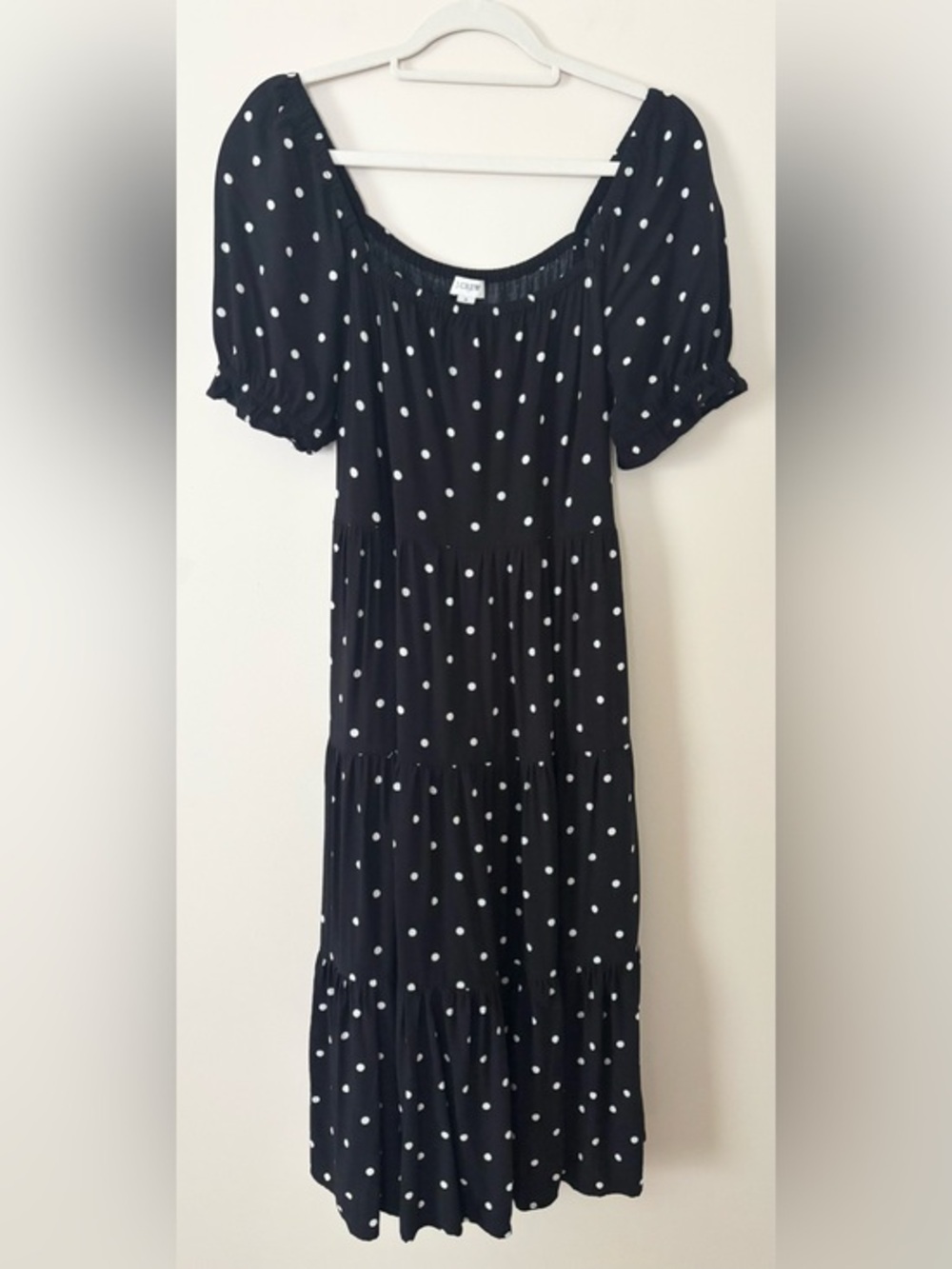 J. Crew Factory Polka‎ Dot Tiered Puff Sleeve Midi Dress
